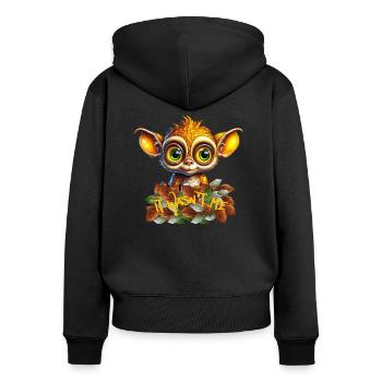 Ich war es nicht, ein supersüßer Gremlin - Frauen Premium Bio Zip Hoodie - Schwarz - Hinten - Julia (174cm)