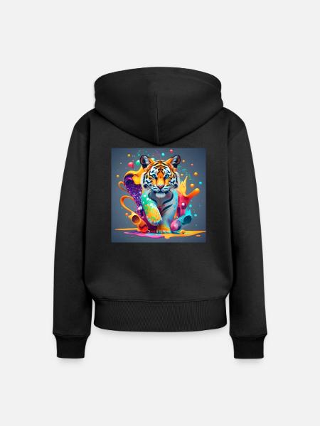 bunter Löwe - Frauen Premium Bio Zip Hoodie - Schwarz
