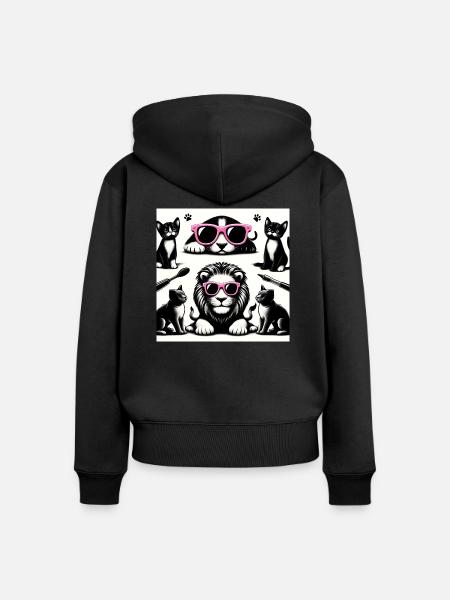 Löwe und Katze - Frauen Premium Bio Zip Hoodie - Schwarz