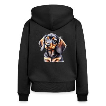 Teckel Chiot Propriétaire Teckel Chien Chiens - Sweat à capuche zippé Premium bio Femme - noir - Dos - Julia (174cm)