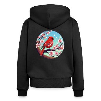 Red cardinal on a cherry blossom branch - Women's Premium Organic Zip Hoodie - black - Back - Julia (174cm)