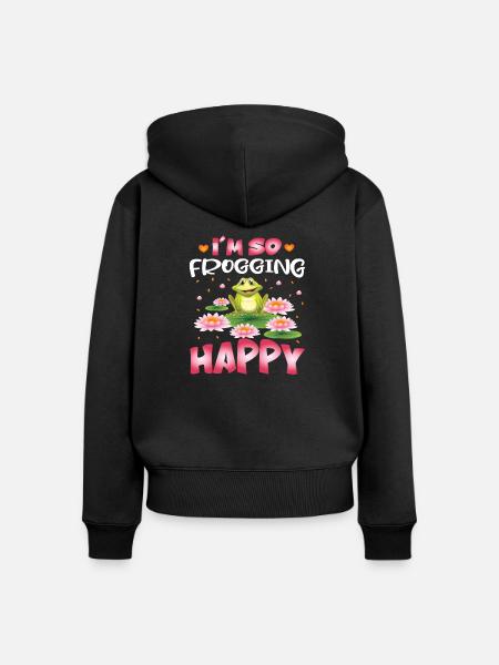 I´m so Frogging Happy - Frauen Premium Bio Zip Hoodie - Schwarz