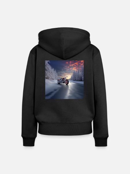 Winterliche Autobahn-Motorradfahrt - Frauen Premium Bio Zip Hoodie - Schwarz