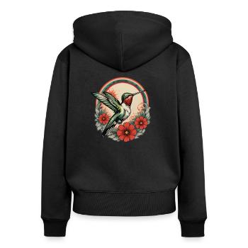 Kolibri - Frauen Premium Bio Zip Hoodie - Schwarz - Hinten - Julia (174cm)