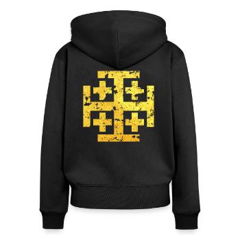 Kreuz - Frauen Premium Bio Zip Hoodie - Schwarz - Hinten - Julia (174cm)