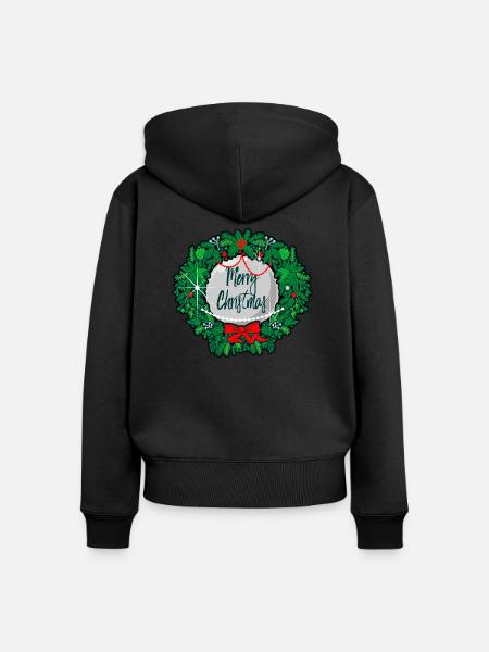 Weihnachtskranz Frohe Weihnachten ohne - Frauen Premium Bio Zip Hoodie - Schwarz