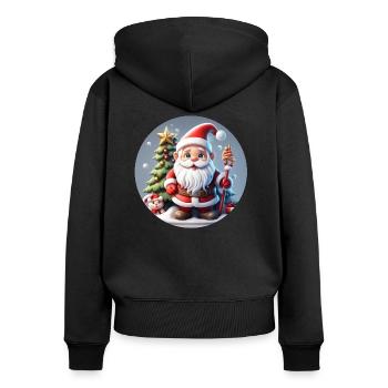 Père Noël / Hiver / Réveillon de Noël / Neige - Sweat à capuche zippé Premium bio Femme - noir - Dos - Julia (174cm)