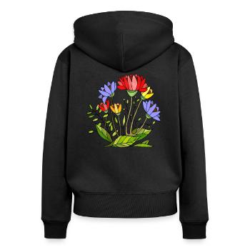 Blumen - Frauen Premium Bio Zip Hoodie - Schwarz - Hinten - Julia (174cm)