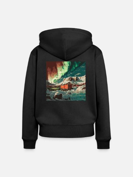 Lichter am Nordpol - Frauen Premium Bio Zip Hoodie - Schwarz