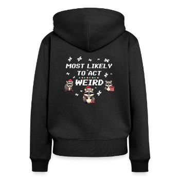 Am ehesten zu WEIRD RACCOON - Frauen Premium Bio Zip Hoodie - Schwarz - Hinten - Julia (174cm)