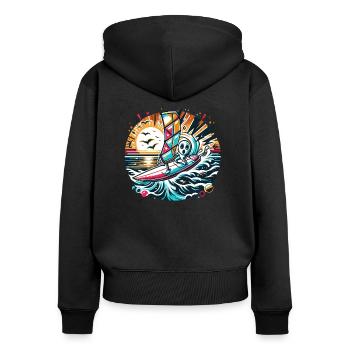 Surfer in Aktion - Frauen Premium Bio Zip Hoodie - Schwarz - Hinten - Julia (174cm)
