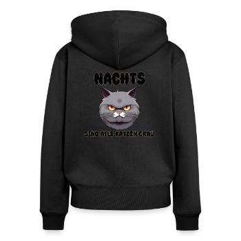 Katze - Nachts sind alle Katzen grau - Frauen Premium Bio Zip Hoodie - Schwarz - Hinten - Julia (174cm)