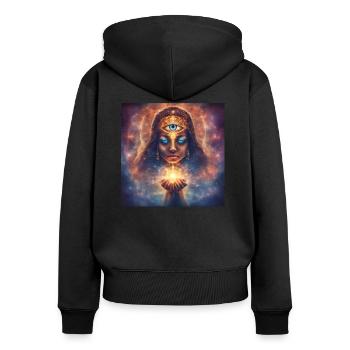 Spiritualité Etoiles Astrologie - Sweat à capuche zippé Premium bio Femme - noir - Dos - Julia (174cm)