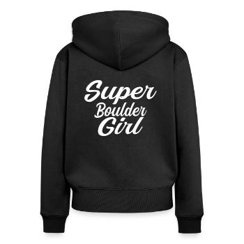 Super Boulder Girl - Frauen Premium Bio Zip Hoodie - Schwarz - Hinten - Julia (174cm)