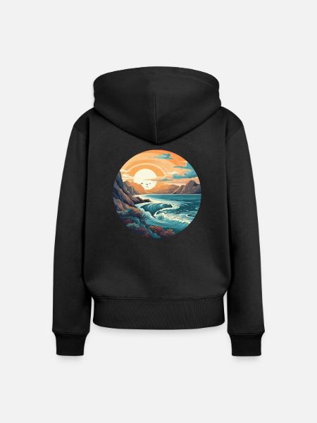 Felsstrand - Frauen Premium Bio Zip Hoodie - Schwarz