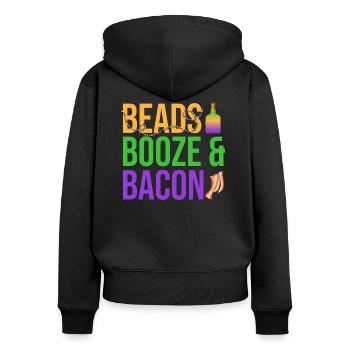 Beads Booze & Bacon Mardi Gras Carnival - Frauen Premium Bio Zip Hoodie - Schwarz - Hinten - Julia (174cm)