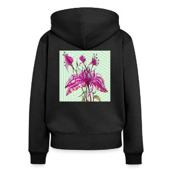 Blumen - Frauen Premium Bio Zip Hoodie - Schwarz - Hinten - Julia (174cm)