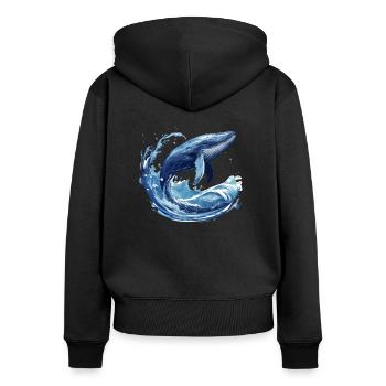 Baleine bleue - Sweat à capuche zippé Premium bio Femme - noir - Dos - Julia (174cm)