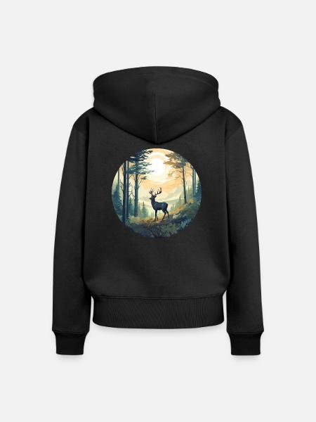 Einsame Rehe - Frauen Premium Bio Zip Hoodie - Schwarz