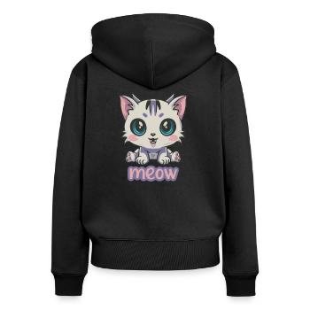 Adorable Anime Kitten with Big Blue Eyes - Women's Premium Organic Zip Hoodie - black - Back - Julia (174cm)