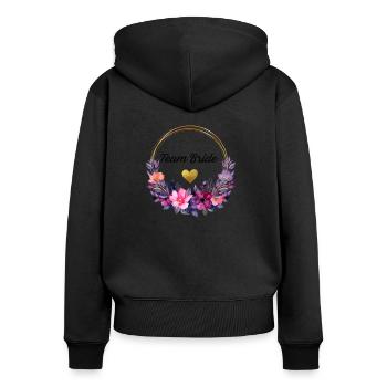 Junggesellinnenabschied Team Bride Blumenkranz - Frauen Premium Bio Zip Hoodie - Schwarz - Hinten - Julia (174cm)