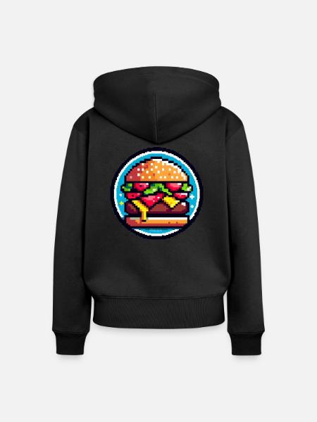 Pixel Retro Burger - Frauen Premium Bio Zip Hoodie - Schwarz