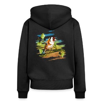 Bunter Vogel - Frauen Premium Bio Zip Hoodie - Schwarz - Hinten - Julia (174cm)
