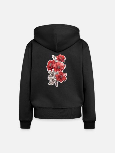 Schöne Rote Blume - Frauen Premium Bio Zip Hoodie - Schwarz