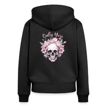 Only you Valentinstag Skelett Gothic Rosen Liebe - Frauen Premium Bio Zip Hoodie - Schwarz - Hinten - Julia (174cm)