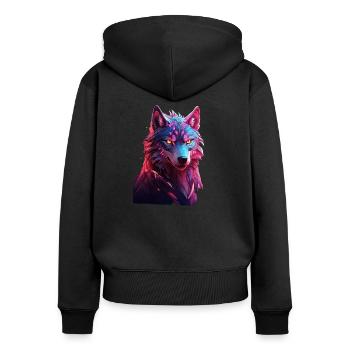 Wolf - Frauen Premium Bio Zip Hoodie - Schwarz - Hinten - Julia (174cm)