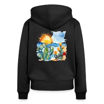 aquarelle Sicile 1 avec inscription et coeur - Sweat à capuche zippé Premium bio Femme - noir - Dos - Julia (174cm)