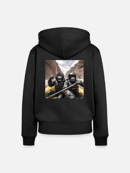 Rafting Gorillas - Frauen Premium Bio Zip Hoodie - Schwarz