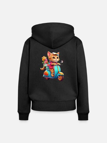 Katze fährt Roller - Frauen Premium Bio Zip Hoodie - Schwarz