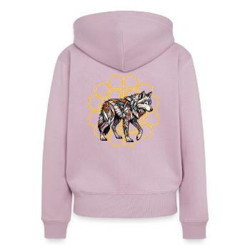 Loup tribal dans le mandala doré - Sweat à capuche zippé Premium bio Femme - rose poudré - Dos - Julia (174cm)