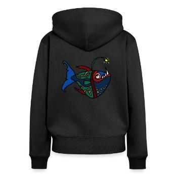 Anglerfisch - Frauen Premium Bio Zip Hoodie - Schwarz - Hinten - Julia (174cm)