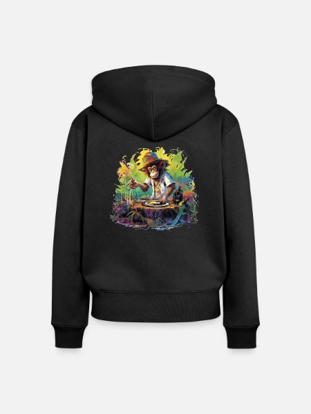 Monkey DJ - Frauen Premium Bio Zip Hoodie - Schwarz