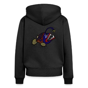 Anglerfisch - Frauen Premium Bio Zip Hoodie - Schwarz - Hinten - Julia (174cm)
