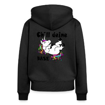 Chillen wie ein Einhorn - Frauen Premium Bio Zip Hoodie - Schwarz - Hinten - Julia (174cm)
