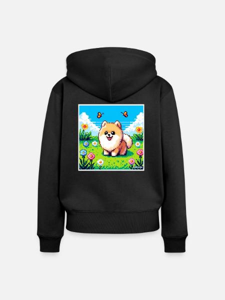 Pixel-Pom - Frauen Premium Bio Zip Hoodie - Schwarz