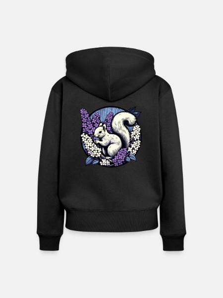 Flieder-Eichhörnchen - Frauen Premium Bio Zip Hoodie - Schwarz