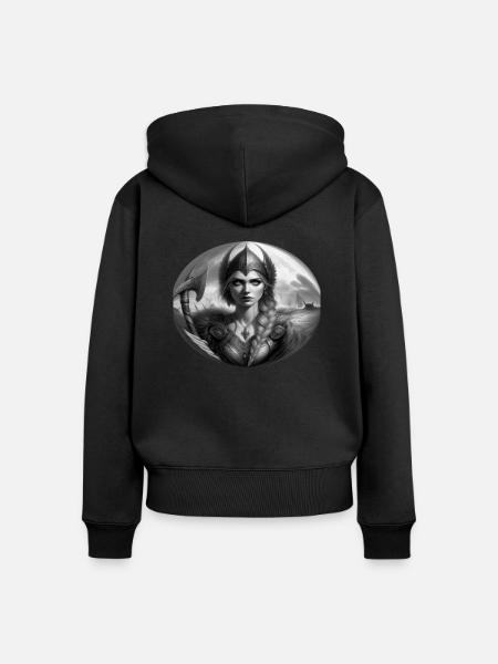 Walküre rund - Frauen Premium Bio Zip Hoodie - Schwarz