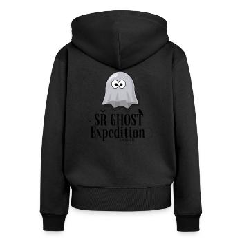 Spectral Rambler: Die SR Ghost Expedition Serie B - Frauen Premium Bio Zip Hoodie - Schwarz - Hinten - Julia (174cm)