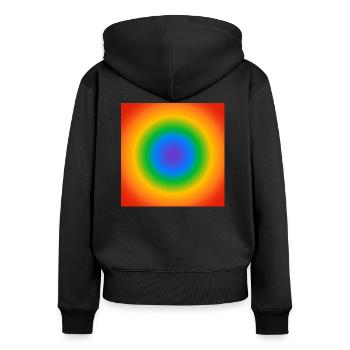Cercle Arc-en-ciel Dégradé Couleurs Pride Merch - Sweat à capuche zippé Premium bio Femme - noir - Dos - Julia (174cm)