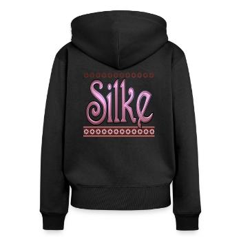 silke2 - Frauen Premium Bio Zip Hoodie - Schwarz - Hinten - Julia (174cm)