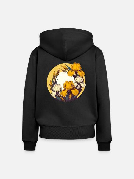Retro Gelbe Iris - Frauen Premium Bio Zip Hoodie - Schwarz