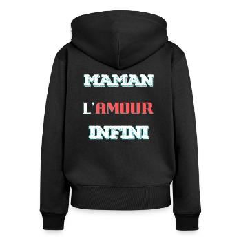Maman l'amour infini - Sweat à capuche zippé Premium bio Femme - noir - Dos - Julia (174cm)