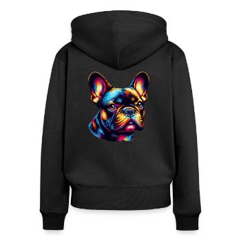 Bouledogue français - Sweat à capuche zippé Premium bio Femme - noir - Dos - Julia (174cm)