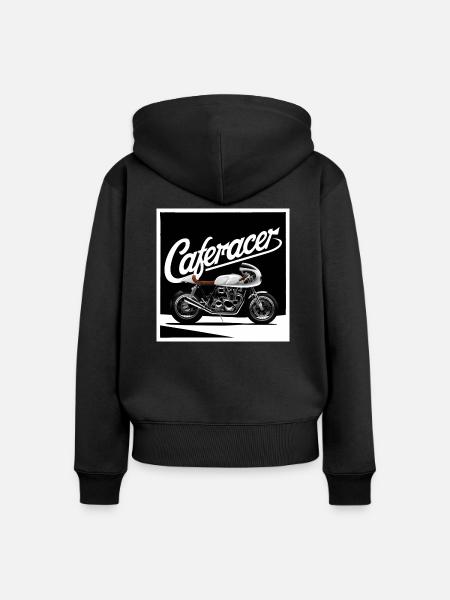 Caferacer schwarz-weiss - Frauen Premium Bio Zip Hoodie - Schwarz