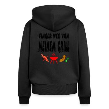 Grillen - Frauen Premium Bio Zip Hoodie - Schwarz - Hinten - Julia (174cm)