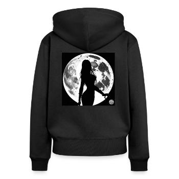 Silhouette d’une femme - Lune - Sweat à capuche zippé Premium bio Femme - noir - Dos - Julia (174cm)